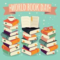 World book day, stack of books vector