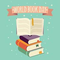 día mundial del libro, libro abierto con banner festivo. vector