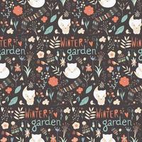 Seamless pattern with winter garden flowers vector