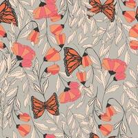 Traditional seamless pattern with Monarch butterflies vector