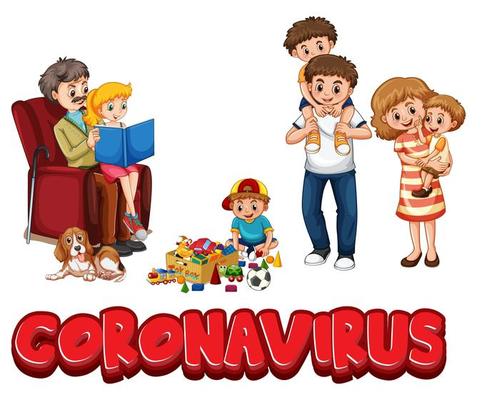 Coronavirus word sign with family on white background