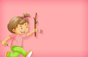 Plain background with happy girl with a wooden stick vector