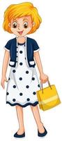Woman holding shopping bag on white background vector