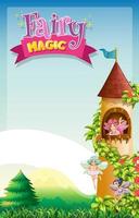 Font design for word fairy magic with fairies flying in the tower vector