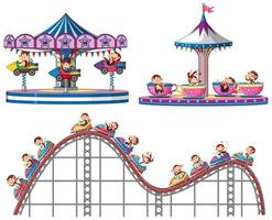 Set of monkeys riding on circus rides on white background vector