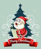 Merry Christmas 2020 font banner with Santa Claus checking children's gift wish list vector