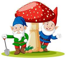 Gnomes standing with mushroom cartoon character on white background vector