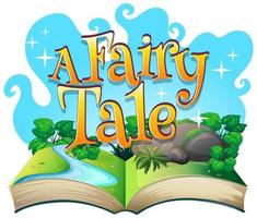 Font design for word a fairy tale with scene from a book vector