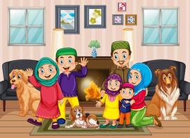 Scene with people staying at home with family vector