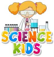 Font design for word science kids with kid in the lab vector