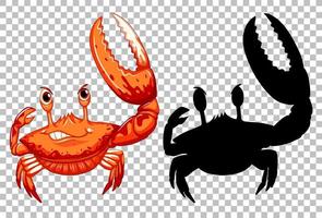 Red crab and its silhouette on transparent background vector