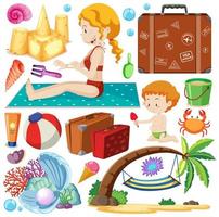 Set of Summer Beach Icon Cartoon Style on White Background vector