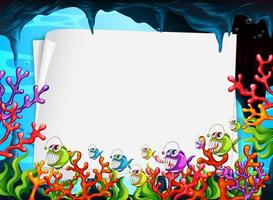 Blank paper banner with exotic fish and undersea nature elements on the underwater background vector