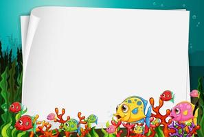 Blank paper banner with exotic fish and undersea nature elements on the underwater background vector