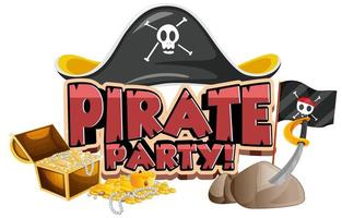 diseño de fuente para palabra fiesta pirata con sombrero y oro vector