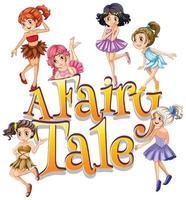 Font design for word a fairy tale with cute fairies vector