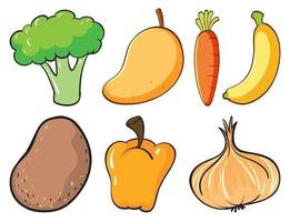 Large set of fruits and vegetables on white background vector