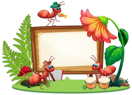 Border template design with insects in the garden background