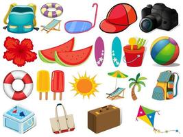 Large set of different summer objects on white background vector