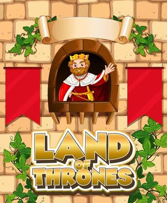 Font design for word land of thrones with king