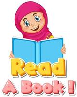 Font design for phrase read a book with kid reading vector