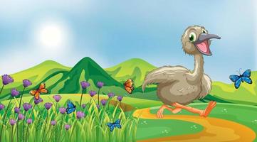 Nature scene background with ugly duckling running in the park vector