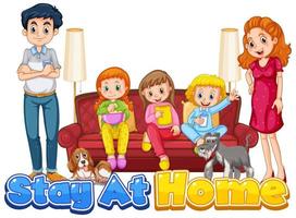 Scene with people staying at home with family vector