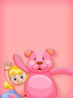 Plain background with girl and pink teddybear vector