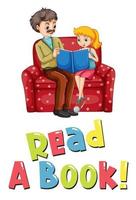 Father and daughter reading book vector