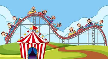 Scene with monkeys riding on roller coaster in the park vector