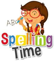 Font design for word spelling time with girl writing abc vector