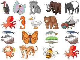 Large set of wildlife with many types of animals vector