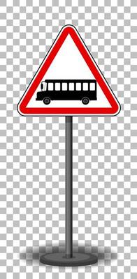 Bus sign with stand isolated on transparent background