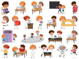 Set of children with education objects vector