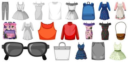 Set of female outfits and accessories vector