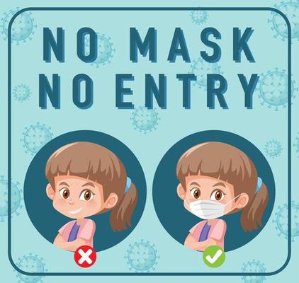 No mask no entry sign with cartoon character