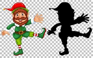 Happy elf and its silhouette vector