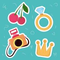 Cute kawaii sticker set vector