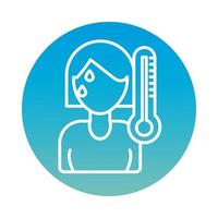 Woman sick with fever using thermometer block style vector