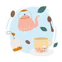 composición de la bebida del café y el té vector
