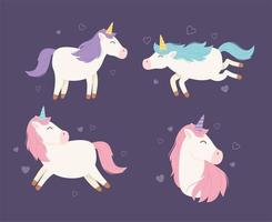 Magic unicorn cartoon character set vector