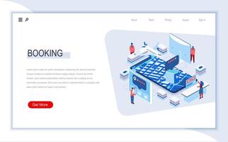 Online booking isometric landing page vector