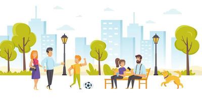Funny people spending time together in park vector