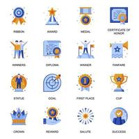 Business success icons set in flat style. vector