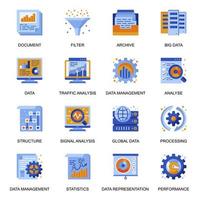 Data analysis icons set in flat style. vector