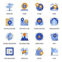 Navigation system icons set in flat style. vector