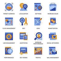 iconos de SEO en estilo plano. vector