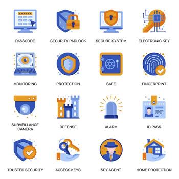 iconos del sistema de seguridad en estilo plano. vector