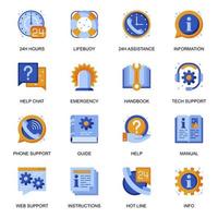 Web support icons set in flat style. vector