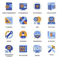 Modern engineering icons set in flat style. vector